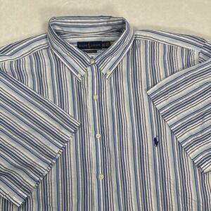 Ralph Lauren Button Down Shirt Men's 2XLT Striped RL Untucked Fit Seersucker